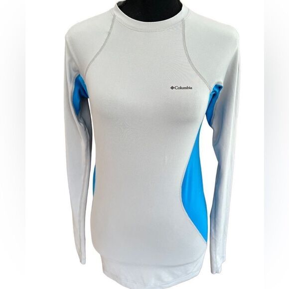 Columbia gray/blue kids unisex polyester and spandex tee shirt with Omni Heat XL - Picture 1 of 6